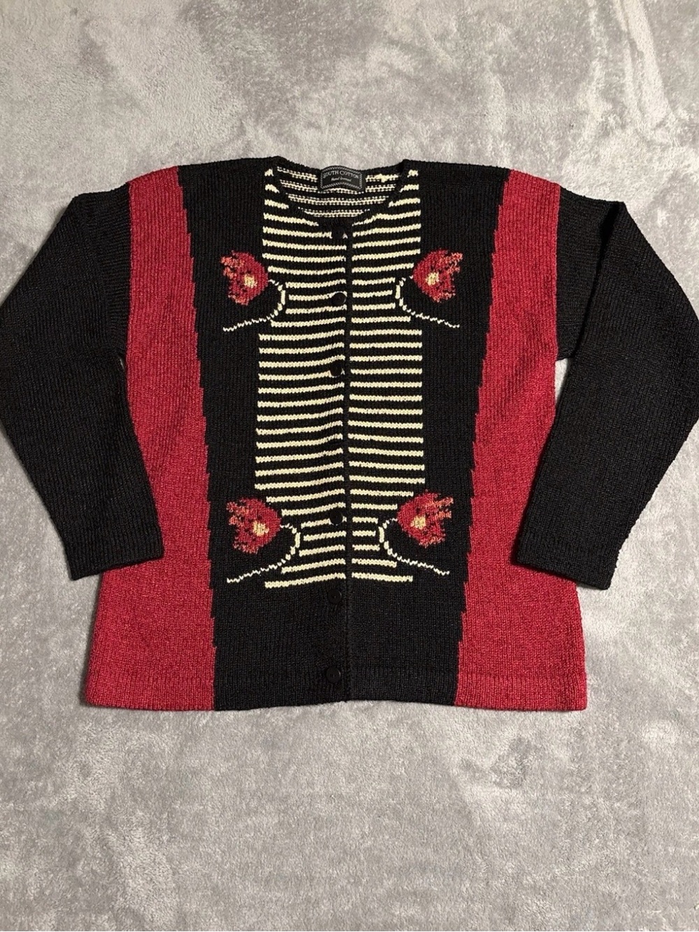 South Cotton Cardigan Jacket Large Hand Loomed Sweater Floral Stripe Shacket